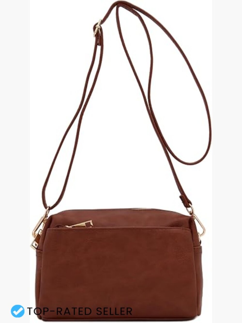 Triple Zip Crossbody Bag Compact Vegan Leather Everyday Essential Handbag Gold